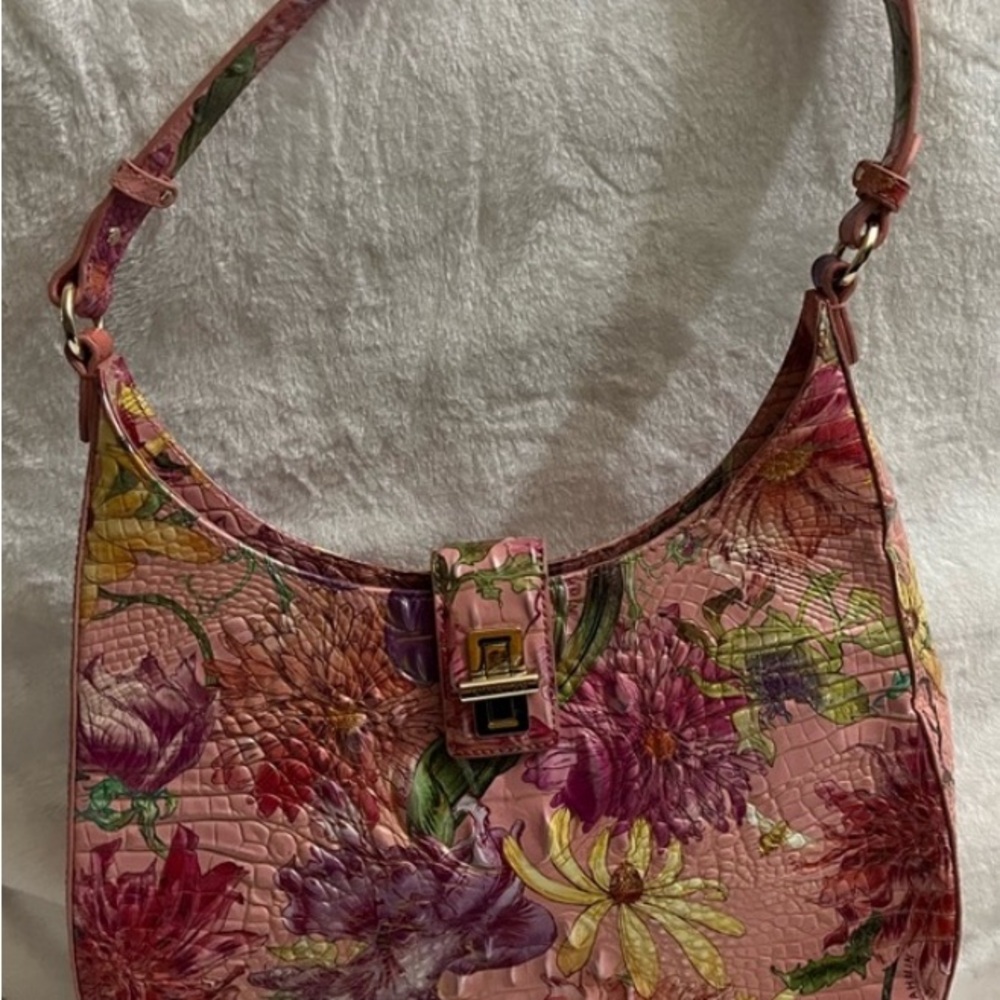 Brahmin Fallon Perennial Vibrant Pink and Purple Floral Shoulder Bag - Picture 7 of 9